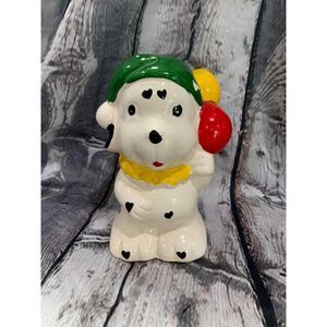 Vintage Piggy Bank Puppy Dog With Balloons White with Black Hearts Ceramic CUTE